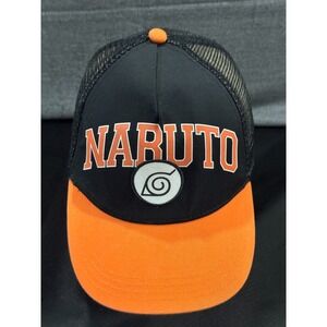 Naruto Trucker Cap Boys One Size Black Orange Hidden Leaf Patch Mesh Back Hat